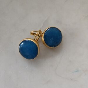 Gold Tone Earrings Large Teal Stone